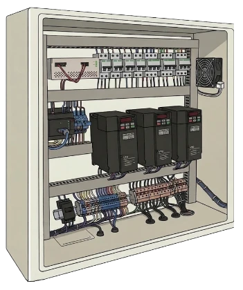 Interior de tablero de control eléctrico fabricado por Grupo ICKEL